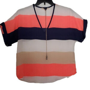 Wishful Park Women's Stripped Short Sleeve Blouse Size Large